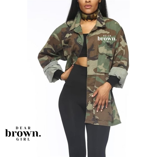 Dear Brown Girl - Black Queen Women’s Camo Jacket